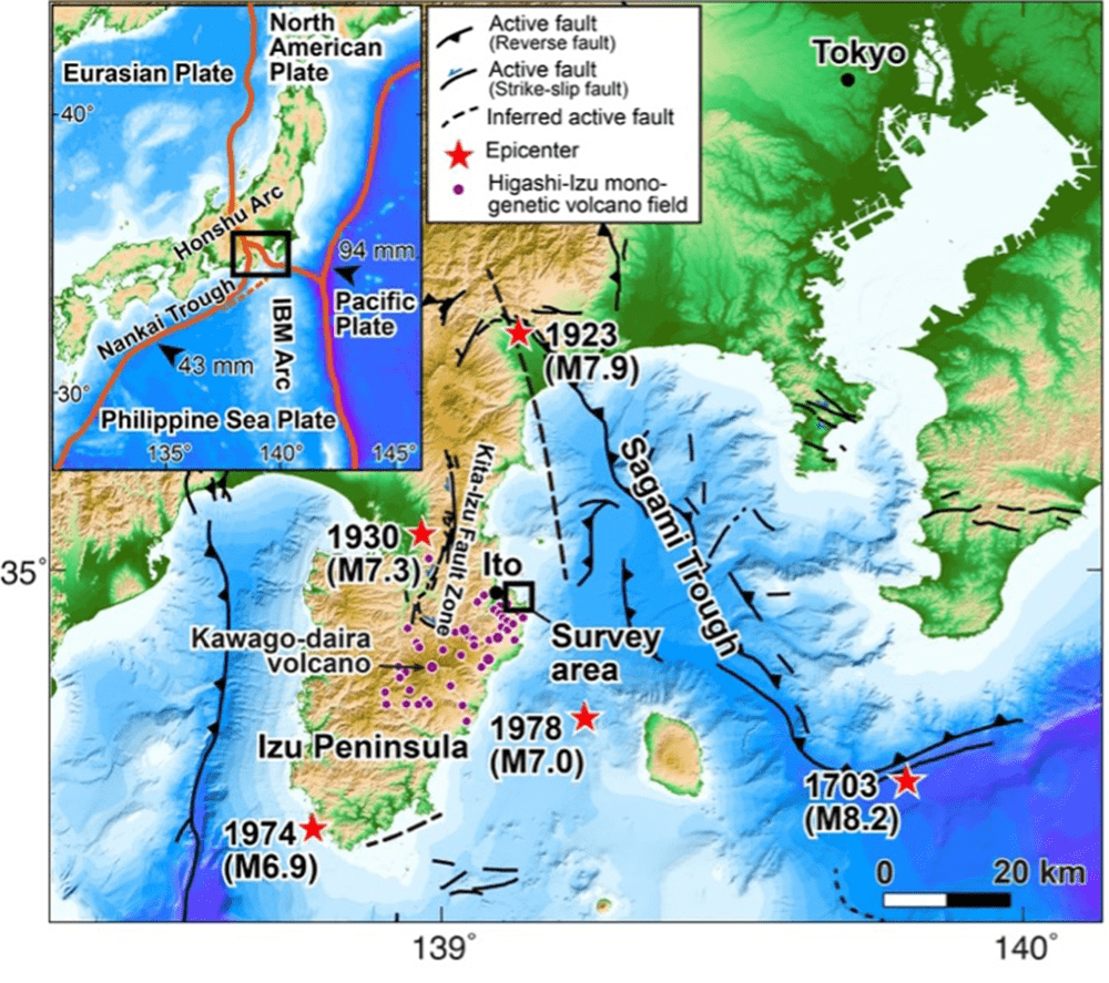 History of past magmatic activity from uplift traces in the Higashi-Izu area