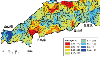 中国地方の地球化学図