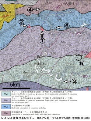 図2　十津川流域の地質概要と斜面崩壊地点