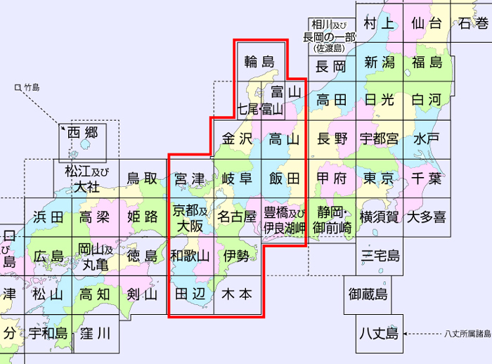 「北陸・中部及び近畿」索引図