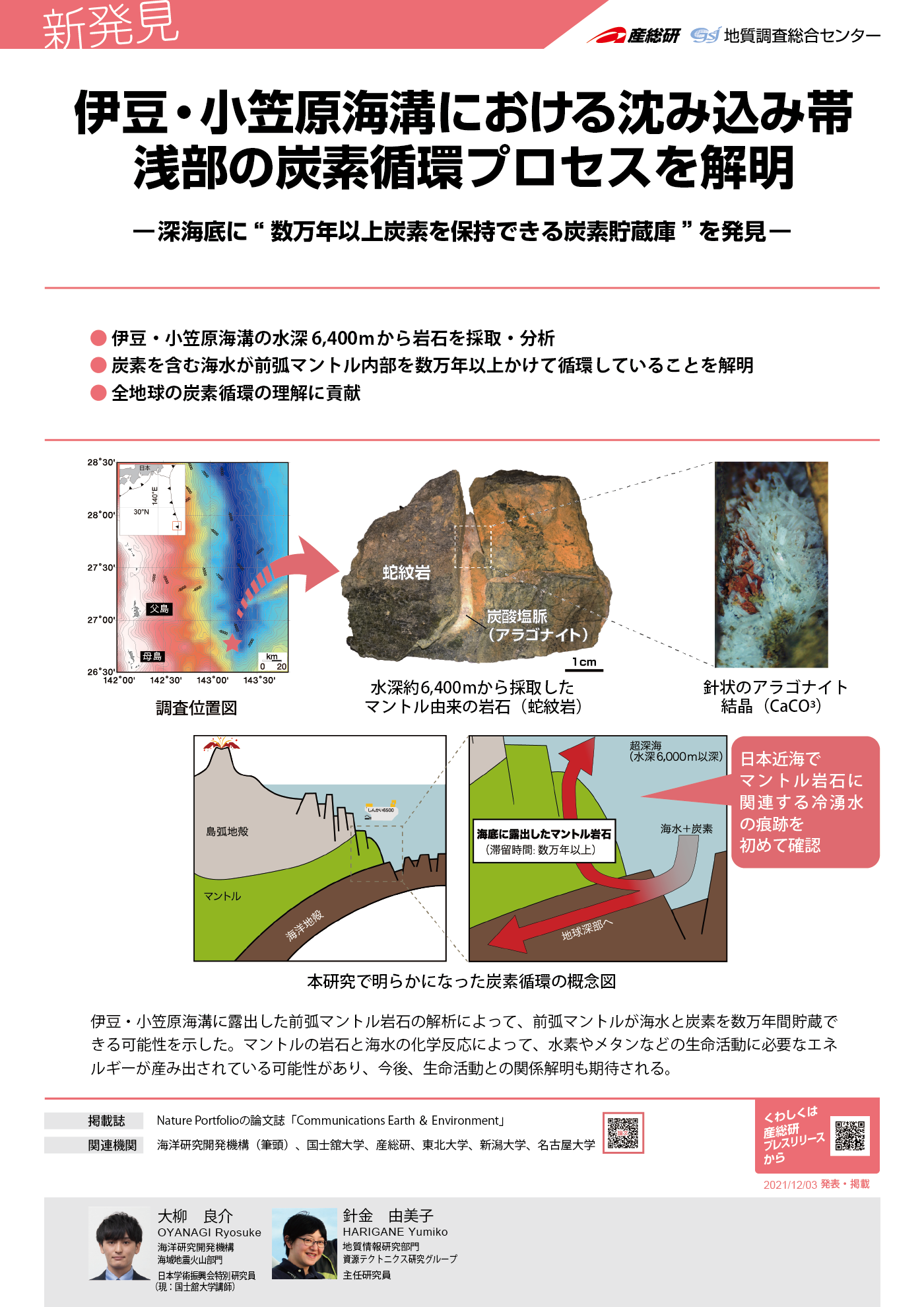 伊豆 ・小笠原海溝における沈み込み帯浅部の炭素循環プロセスを解明