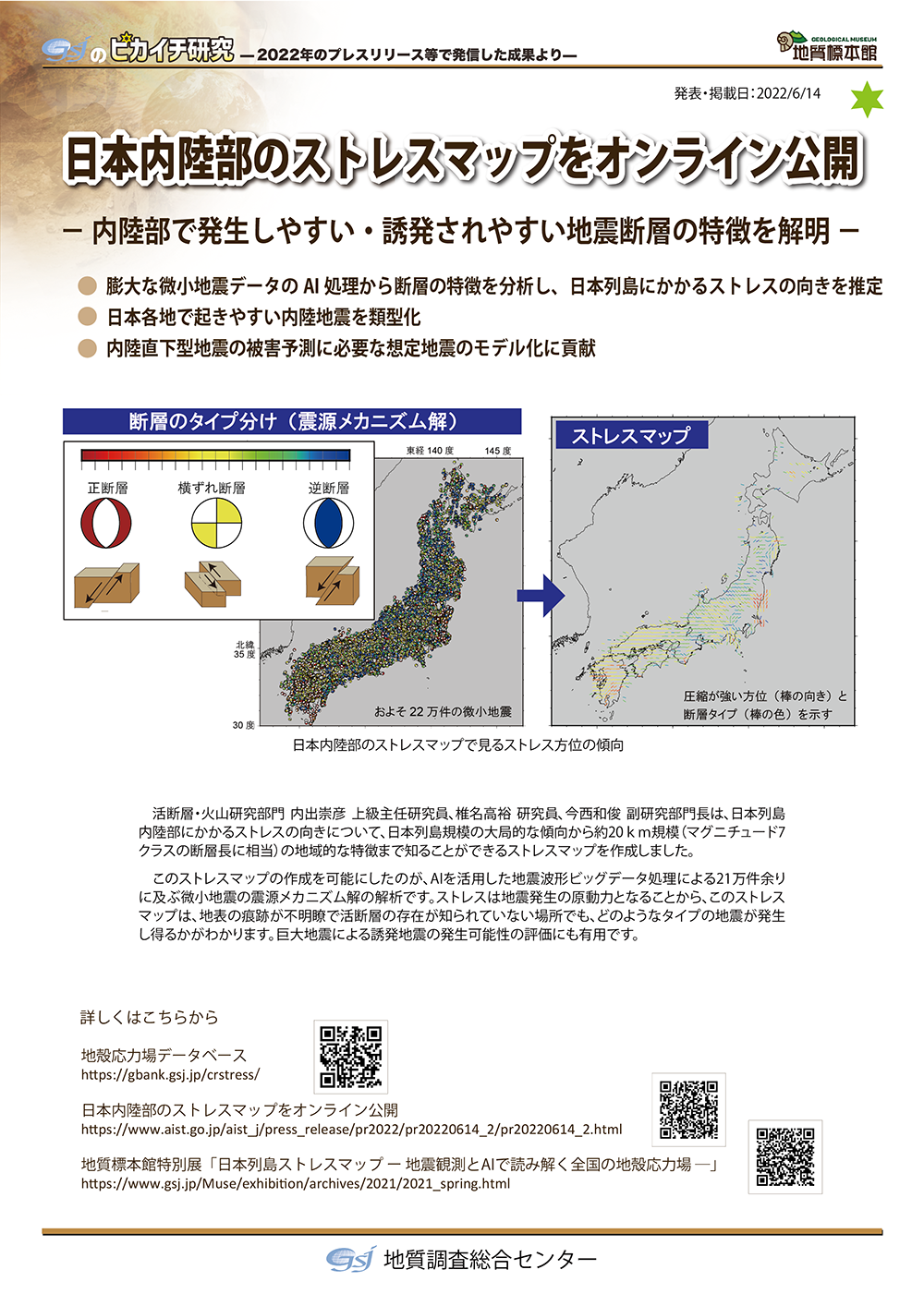 日本内陸部のストレスマップをオンライン公開　－内陸部で発生しやすい・誘発されやすい地震断層の特徴を解明－
