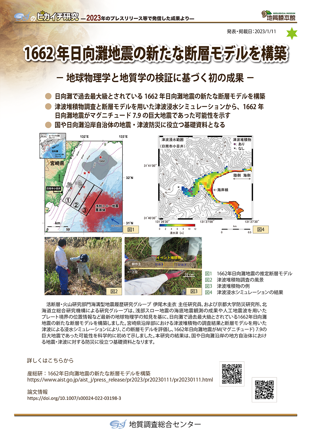 「1662年日向灘地震の新たな断層モデルを構築　― 地球物理学と地質学の検証に基づく初の成果 ―」