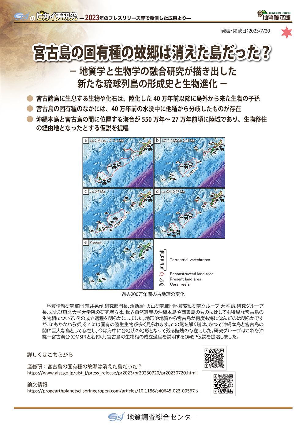 宮古島の固有種の故郷は消えた島だった？