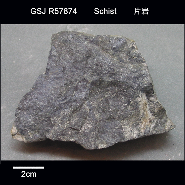 標本名:柘榴石含有緑泥石白雲母緑簾石クロス閃石片岩