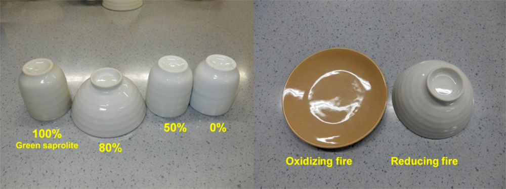 Calcination test proved the commercial potential of the green saprolite by Gifu Ceramics Material Association. Non-plastic components in the green saprolite are not included in the percentage.