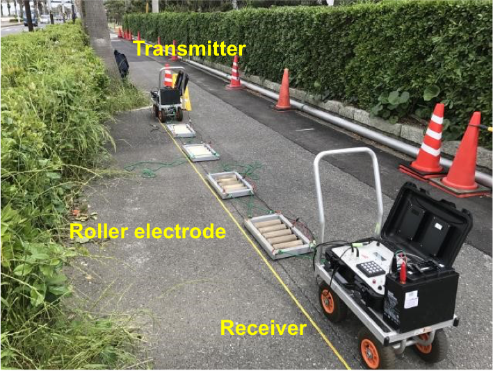 Measurement on a paved road using the high-frequency AC resistivity survey system
