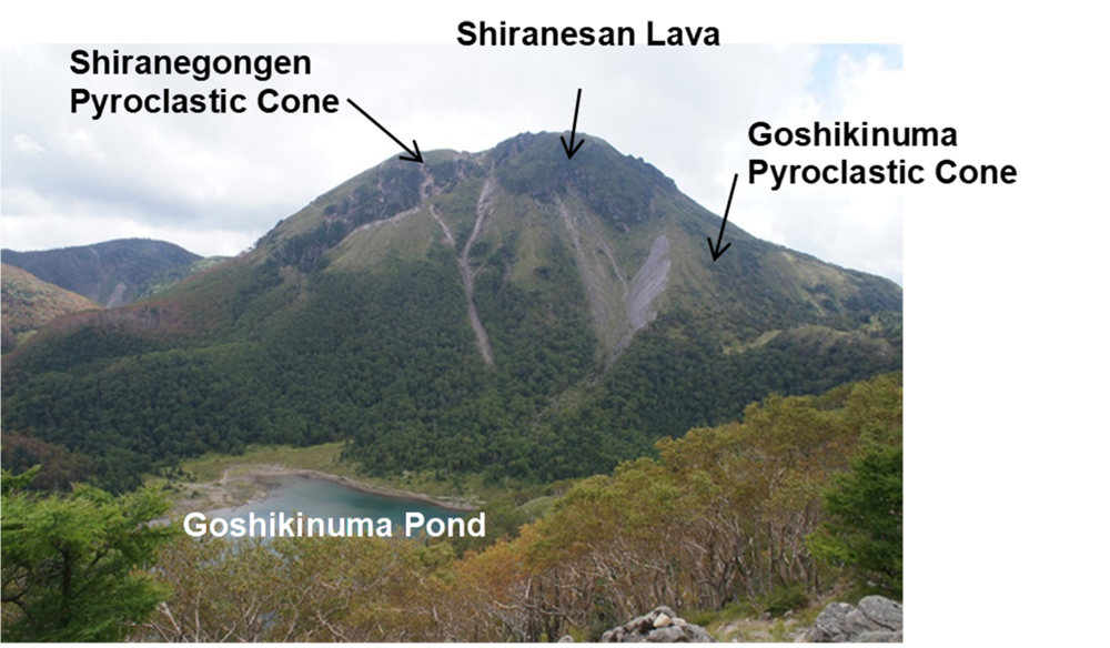 Fig. 2 Mt. Shirane and Goshikinuma Pond in Nikko-Shirane Volcano seen from the northeast.