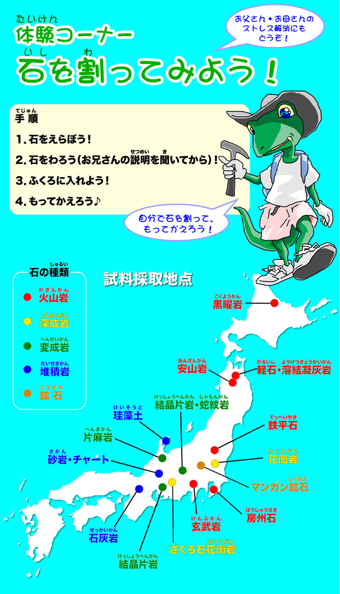 いろんな石を触ってみよう・石を割ってみよう