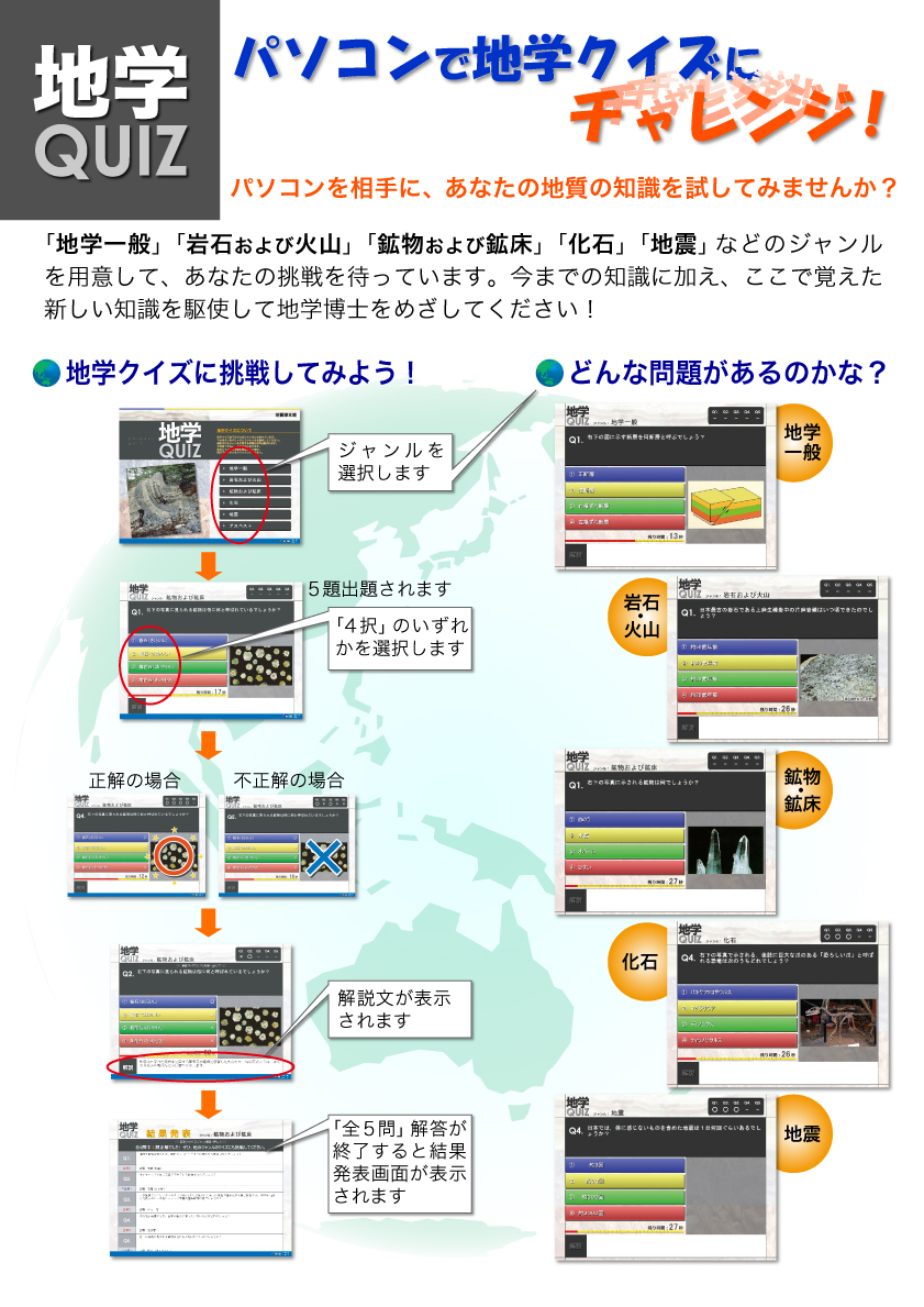 パソコンで地学クイズにチャレンジ!
