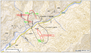  第2図 中谷周辺の地すべりと地すべり指定地(基図は地理院地図)