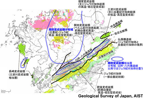 図5　九州北中部の周防変成岩類相当層の分布