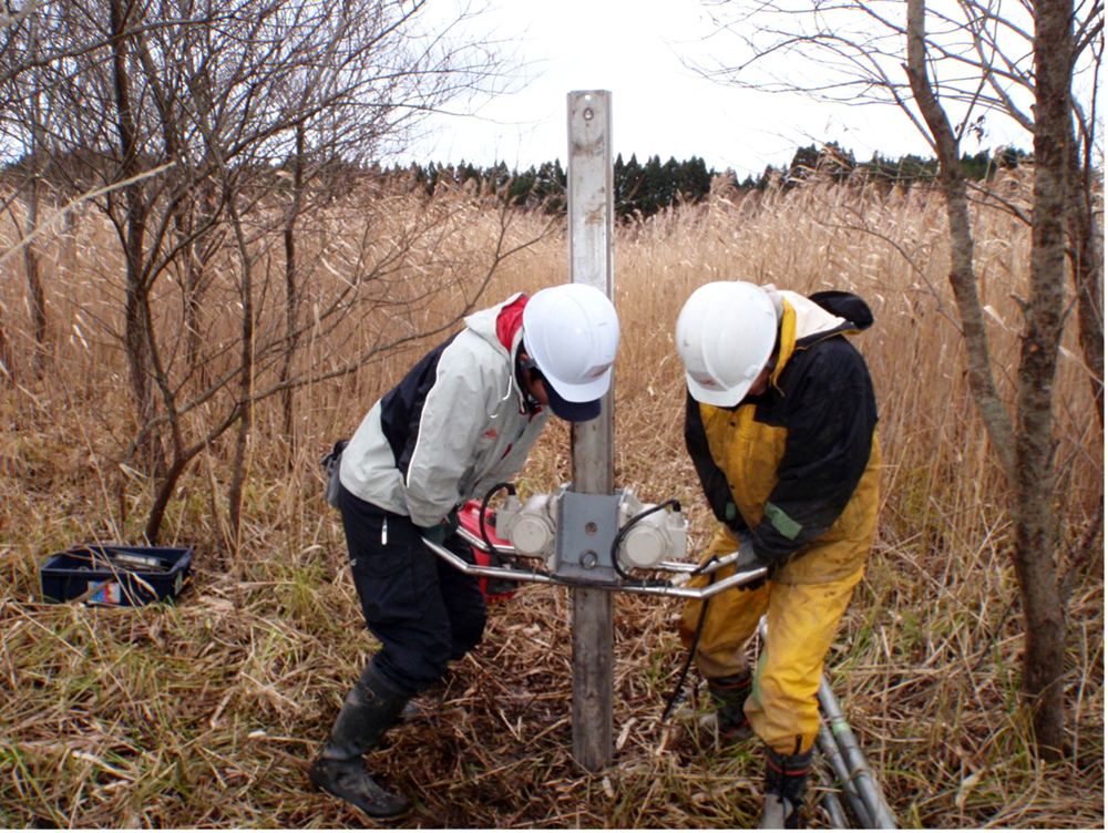 写真1 東通村小田野沢低地における調査風景(2011年11月撮影)