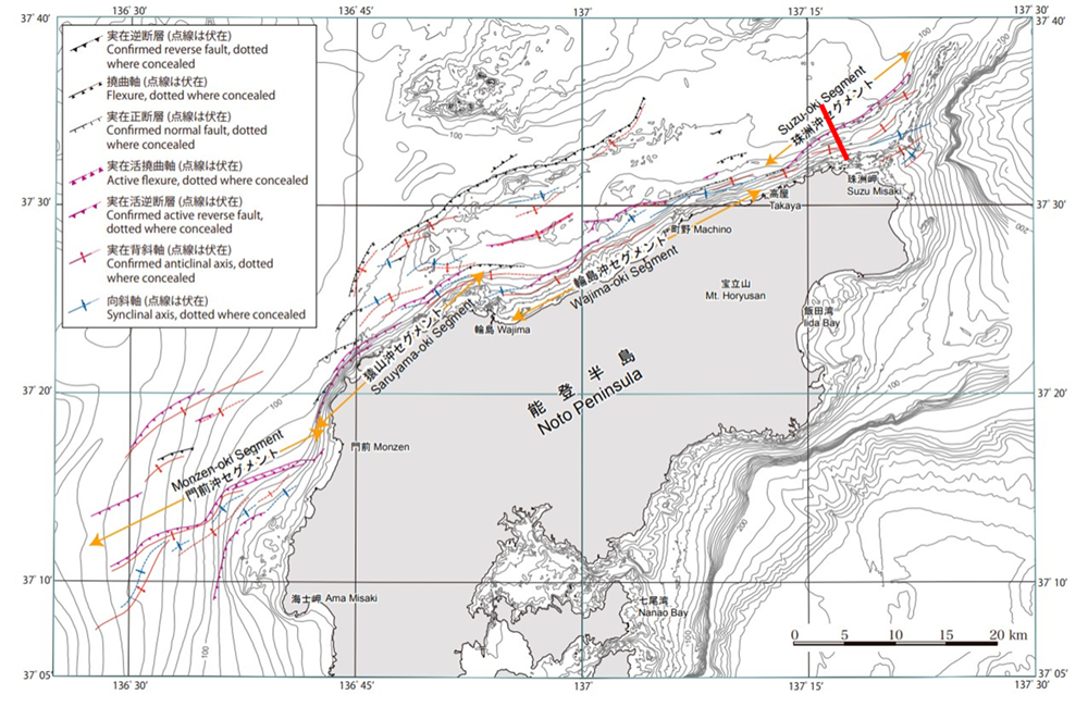 図2　能登半島の北岸沖の活断層図（井上・岡村、2010）