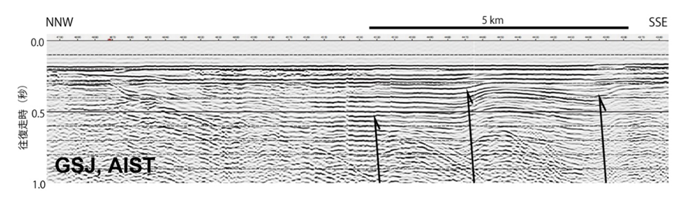 図6　　図1に位置を示した珠洲北方沖のNNW-SSE方向のエアガンを音源とするシングルチャンネル反射断面