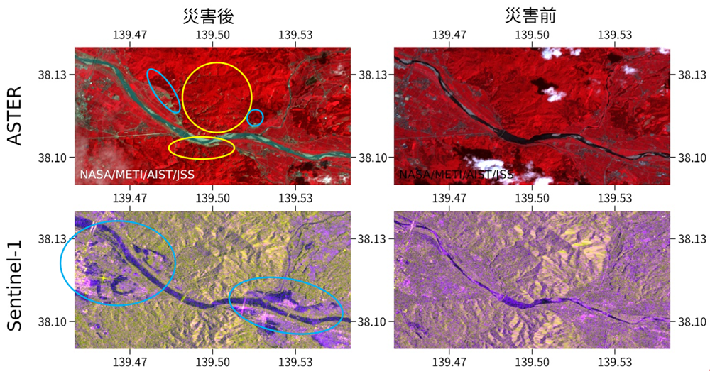 図2-a 災害前後の荒川下流域の衛星画像比較