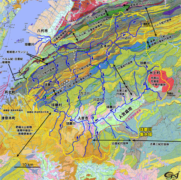 球磨川水系と地質の関係