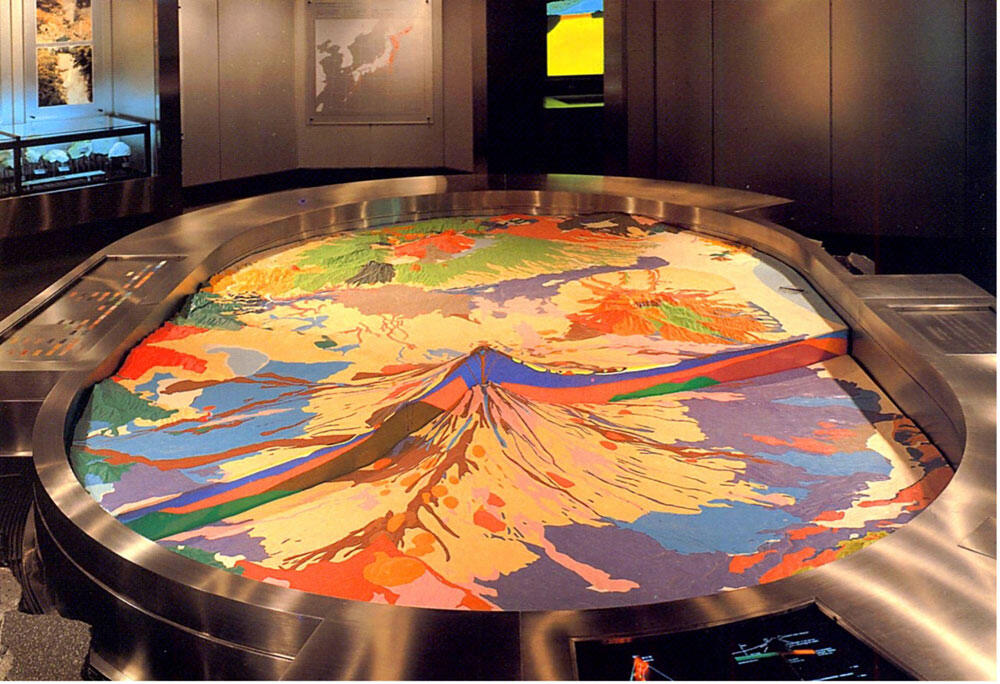 標本館で展示されている富士山の３次元地質図