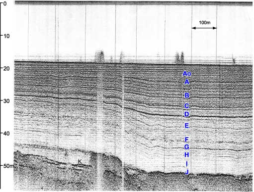 大阪湾断層を横断するH-1測線の音波探査記録