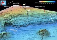 釧路沖、千島海溝域の海底地形立体図 (南東方向からの鯨観図)